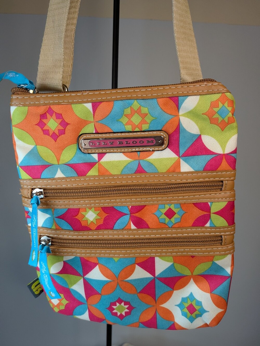 Lily Bloom Eco-Friendly Canvas Crossbody Bag Geometric Print Multi Pocket